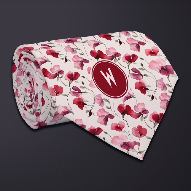 Wine Red Sweet Peas Floral  Neck Tie (Creator Uploaded)
