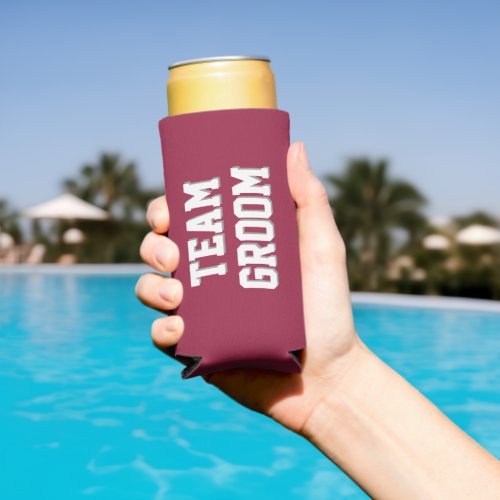 Wine Red Team Groom Bachelor Party Seltzer Can Cooler