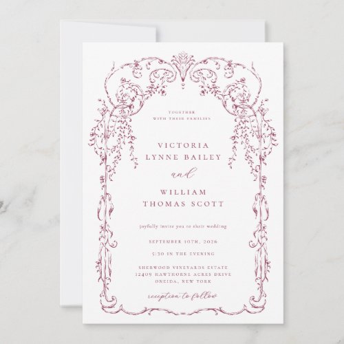 Wine Red Victorian Frame Wedding Invitation