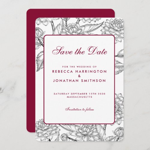 Wine Red Vintage Floral Wedding Save The Date Invitation