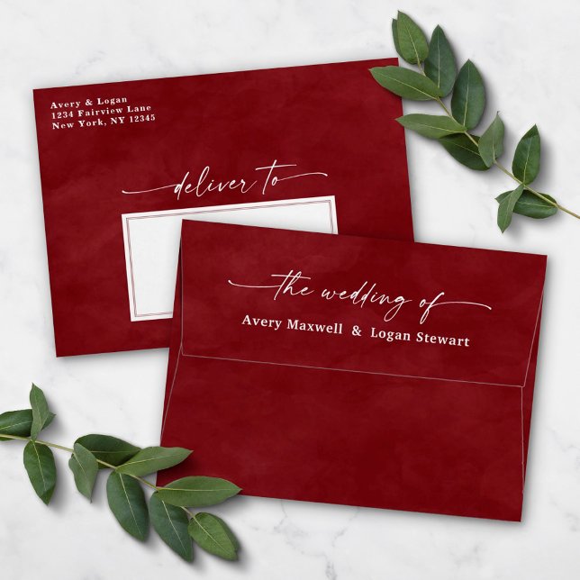 Wine Red Watercolor A7 5x7 Wedding Invitation Envelope (Creator Uploaded)