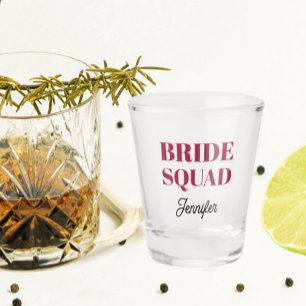 Wine Red Wedding Bride Squad Personalized Shot Glass