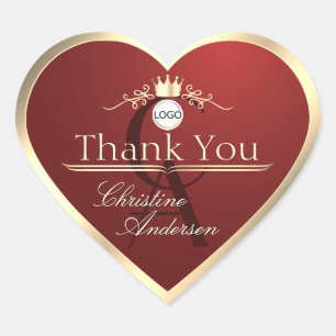 Wine Red with Gold Border Logo Monogram Thank You Heart Sticker