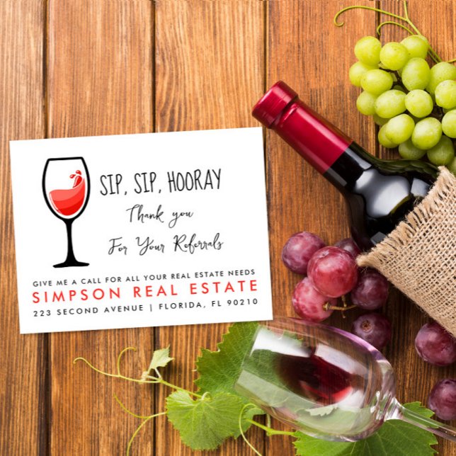 Wine Referral Card, Sip Sip Hooray Business Promo Announcement Postcard (Creator Uploaded)