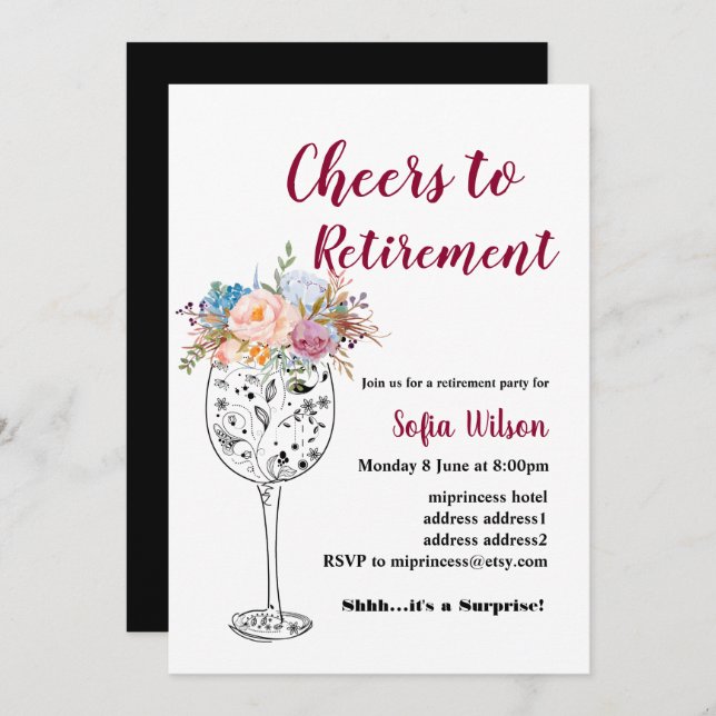 Wine retirement party invitation (Front/Back)