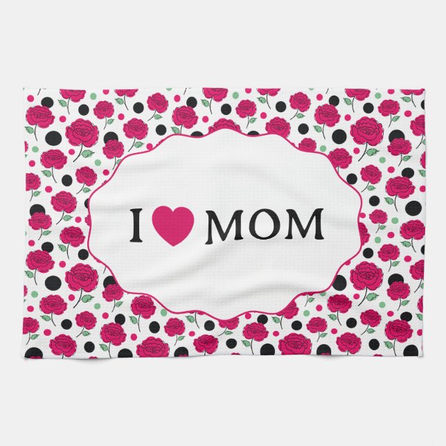 Wine Rose Green Polka Dot Graphic Pattern Modern   Kitchen Towel (Horizontal)