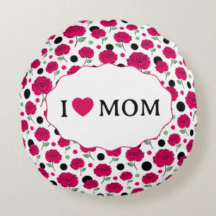 Wine Rose Green Polka Dot Graphic Pattern Modern Round Pillow