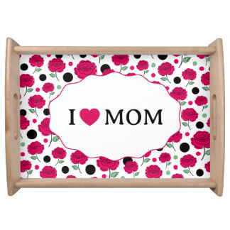 Wine Rose Green Polka Dot Graphic Pattern Modern   Serving Tray