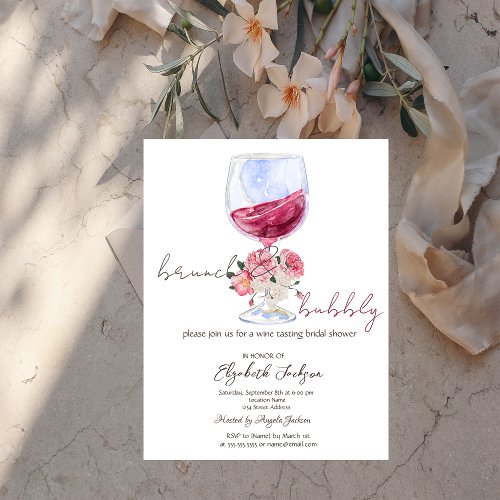 Wine Roses Glitter Drips Brunch Bubble Invitation