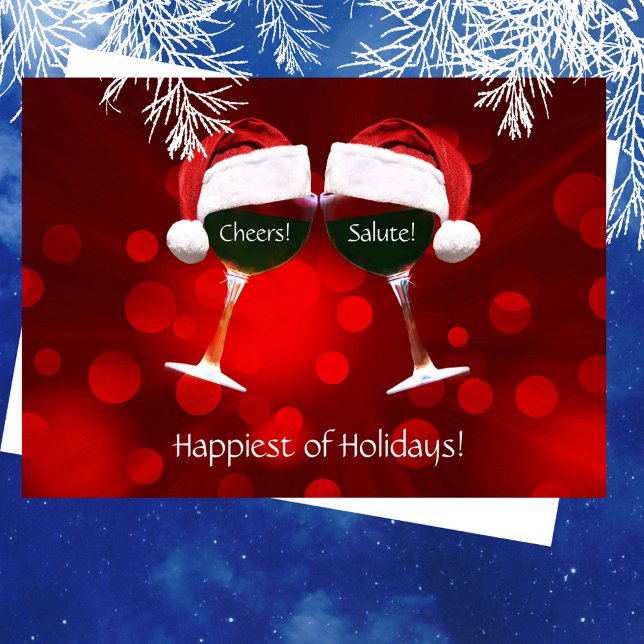 Wine Salute Cheers Happiest of Holidays Card (Creator Uploaded)