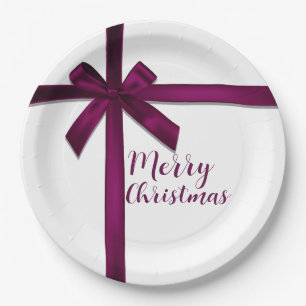 Wine Satin Ribbon Bow Christmas Holiday Party Paper Plates