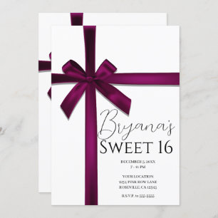 Wine Satin Ribbon Bow Sweet 16 Birthday Party Invitation