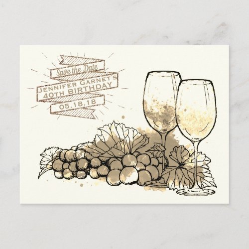 Wine Save the Date Elegant Birthday Party Announcement Postcard