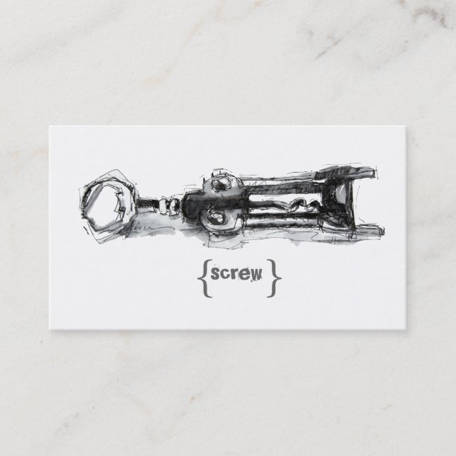 Wine Screw Opener Black  White Drawing Bartender Business Card (Front)