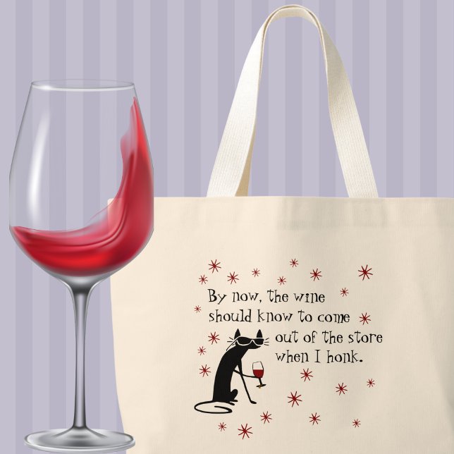 Wine Should Know Funny Quote with Black Cat Large Tote Bag (Creator Uploaded)