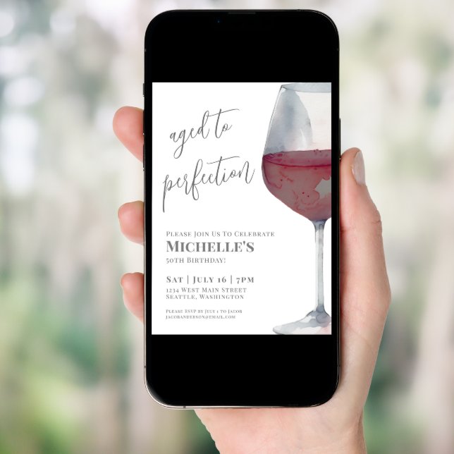 Wine Simple Fifty 50th Birthday Party Invitation (Front Digital)