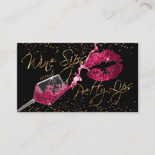 Wine Sips and Pretty Lips _ Dark Pink Business Card