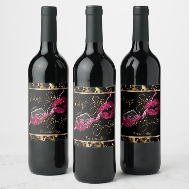 Wine Sips 🍷 and Pretty Lips - Dark Pink - Marble Label (Bottles)