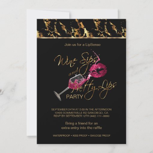 Wine Sips and Pretty Lips Lipsense Party Invitation | Zazzle