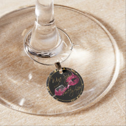 Wine Sips and Pretty Lips - Pink - Marble Wine Charm