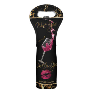 Wine Sips and Pretty Pink Lips -  Gold Marble Wine Bag