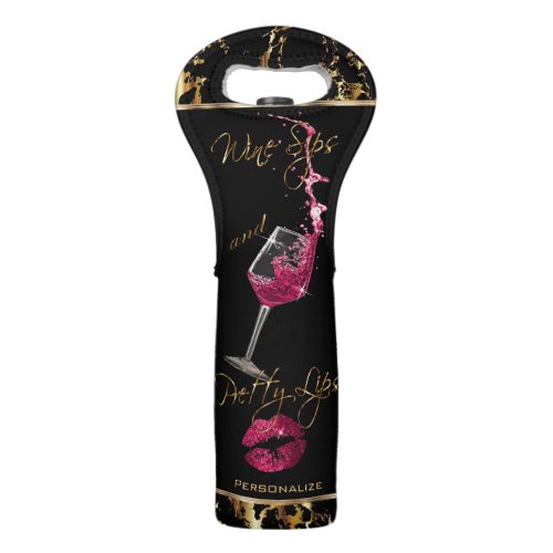 Wine Sips and Pretty Pink Lips _  Gold Marble Wine Bag