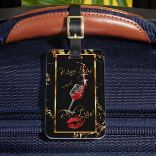 Wine Sips 🍷 and Red Glitter Lips 👄 Luggage Tag