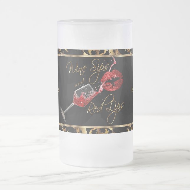 Wine Sips and Red Lips - Marble Frosted Glass Beer Mug (Center)