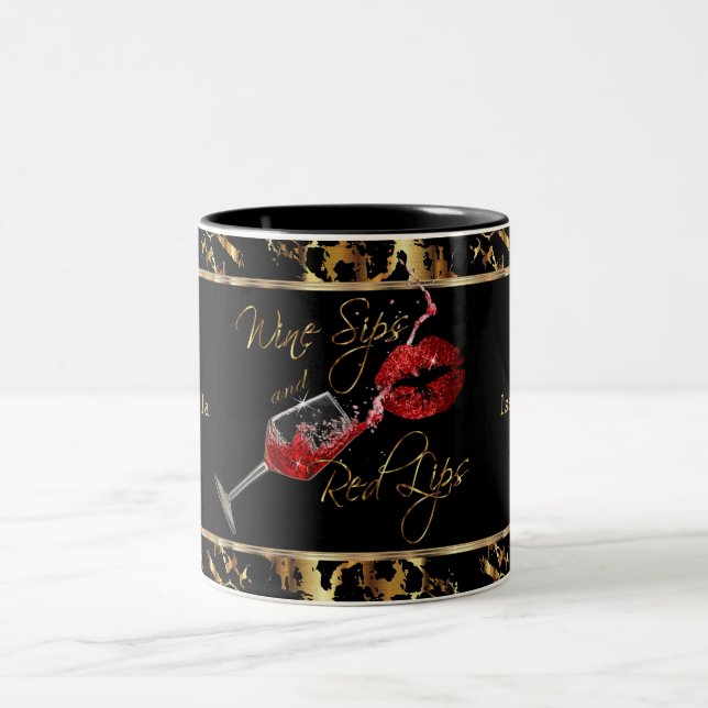 Wine Sips and Red Lips - Marble Two-Tone Coffee Mug (Center)