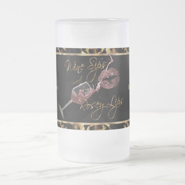 Wine Sips and Rosey Lips - Marble Frosted Glass Beer Mug (Center)