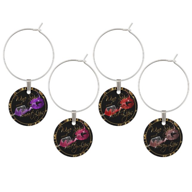 Wine Sips and Sweet Lips -  Marble Charm (Staggered)
