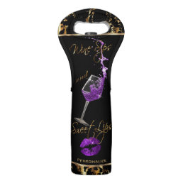 Wine Sips and Sweet Purple Lips -  Gold Marble Wine Bag