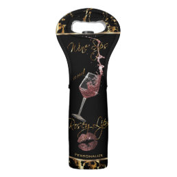 Wine Sips and Sweet Rosey Lips -  Gold Marble Wine Bag