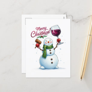  Wine snowman Merry Christmas  Holiday Postcard