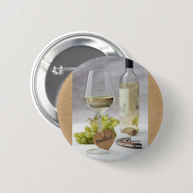Wine Sommelier Vine Lover Bottle Grape Design Button (Front & Back)