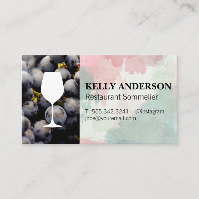 Wine Sommelier | Watercolor | Wine Grapes Business Card (Front)