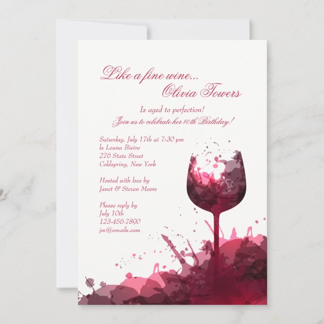 Wine Splash Birthday Party Invitation 2 (Front)