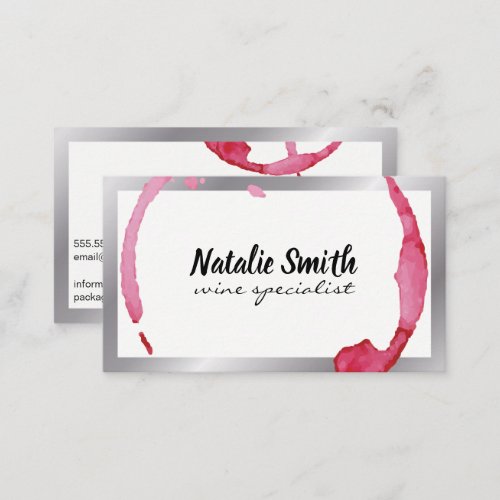 Wine Stain Silver Border Business Card