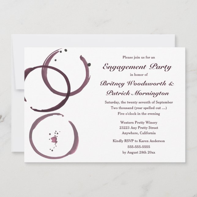 Wine Stain Vineyard Engagement Party Invitations (Front)