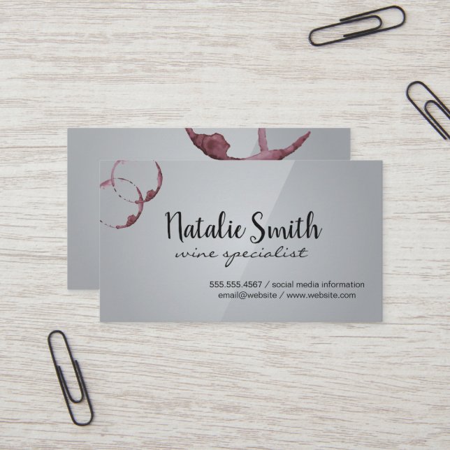 Wine Stains | Gray Gloss Business Card (Front/Back In Situ)