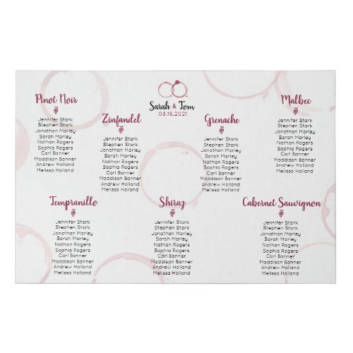 Wine Stains Wedding Seating Chart Faux Canvas Print