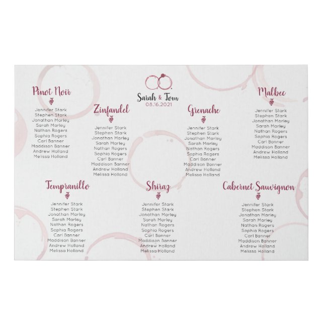 Wine Stains Wedding Seating Chart Faux Canvas Print (Front)