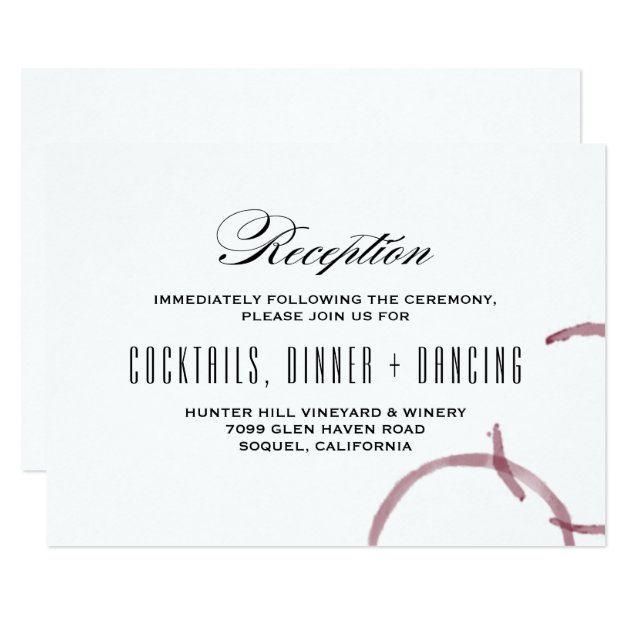 Wine Stains Winery Vineyard Wedding Reception Card