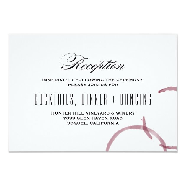 Wine Stains Winery Vineyard Wedding Reception Card