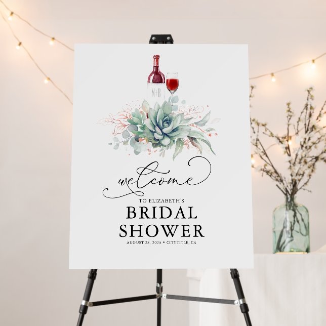 Wine Succulents Greenery Bridal Shower Welcome Foam Board (In Situ (Stand))