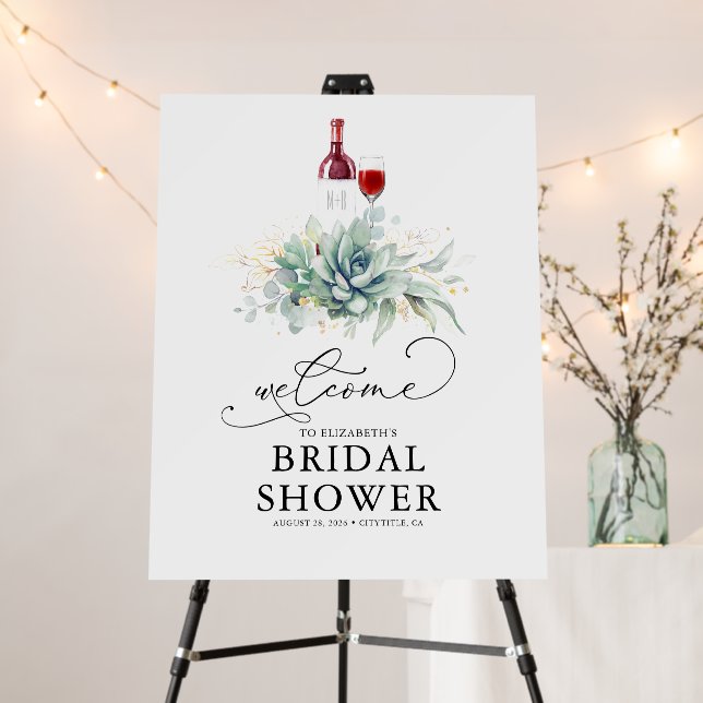 Wine Succulents Greenery Bridal Shower Welcome Foam Board (In Situ (Stand))