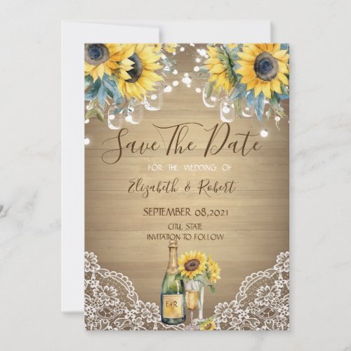 Wine Sunflowers Mason Jar Save The Date Card