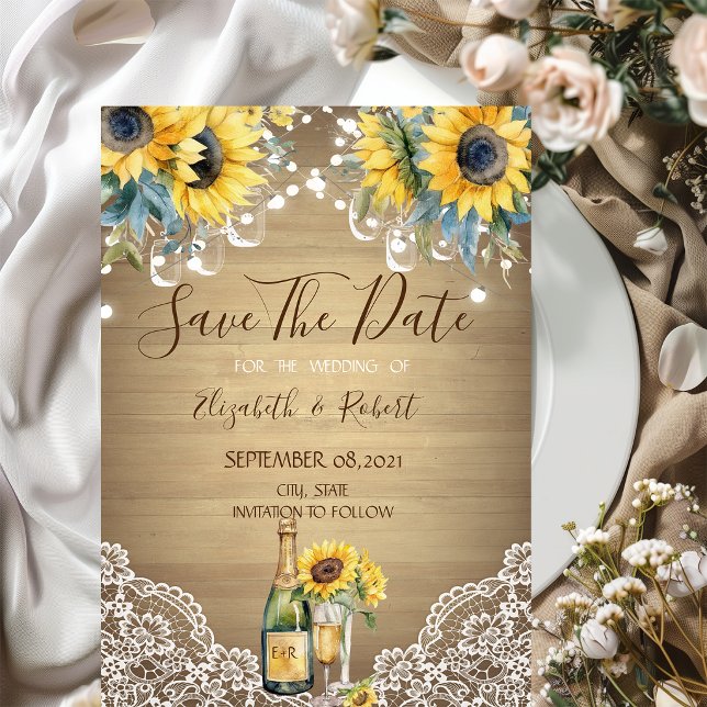 Wine Sunflowers Mason Jar Save The Date Card (Creator Uploaded)