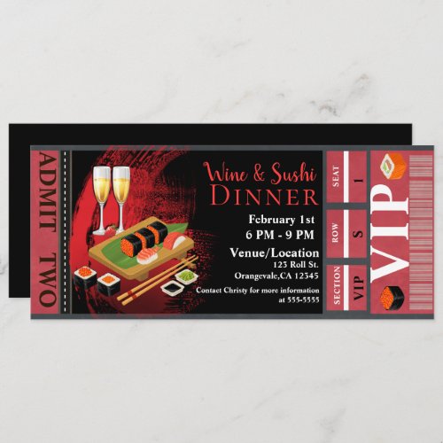 Wine  Sushi Dinner Lunch VIP Event Party TIcket Invitation