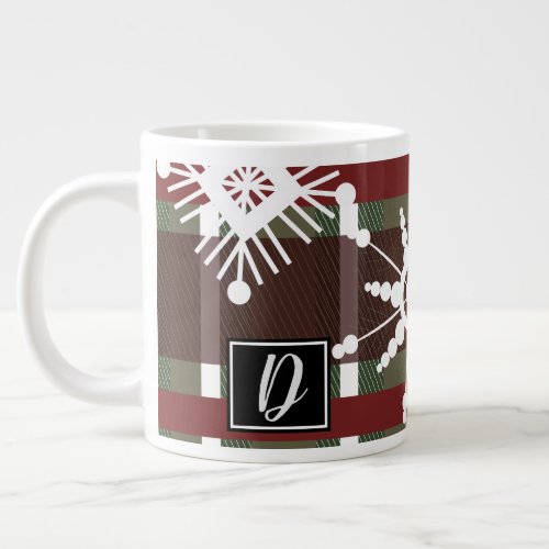 Wine Sweater Plaid Initial Snowflake Christmas  Giant Coffee Mug